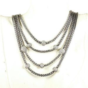 JOHN HARDY Sterling Silver 18k Gold Diamond Pave Stations Four Strand Necklace